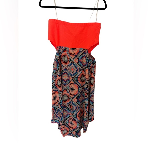 Vibrant Orange and Multicolor Patterned Women's Dress with side cut outs XL - Picture 2 of 3